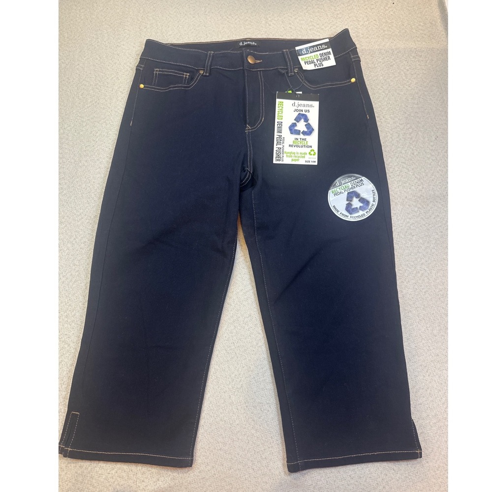 d.jeans Pedal Pusher Plus Women 14W Blue Recycled Denim Capri Classic Chic